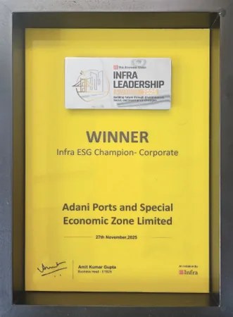 APSEZ 'Infra ESG Champion' winner certificate